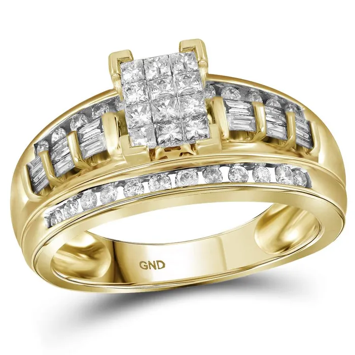 mayamila Rings 10kt Yellow Gold Womens Princess Diamond Cluster Bridal Wedding Engagement Ring 12 Cttw Size 10