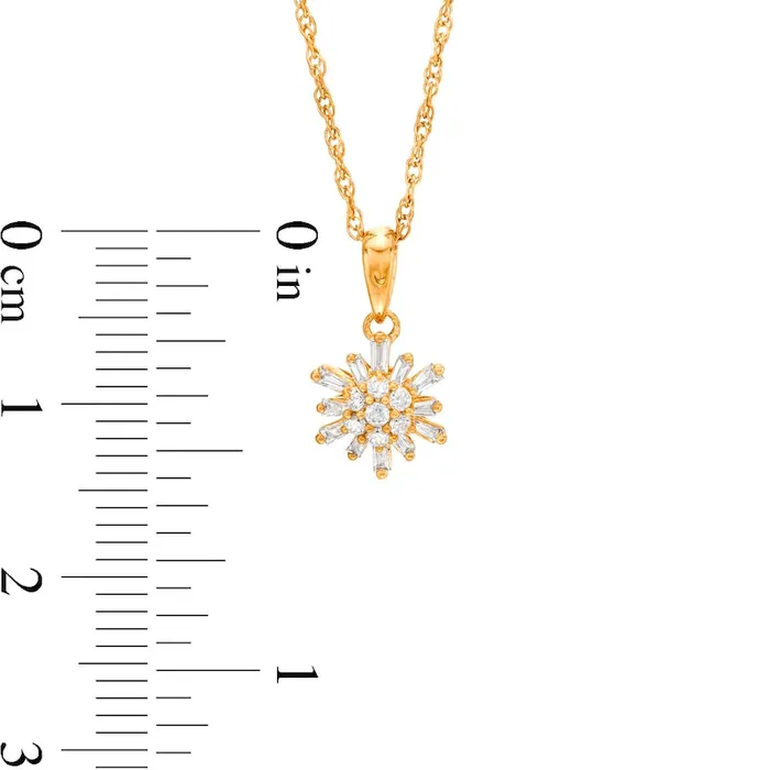 02 CT TW Baguette and Round Natural Diamond Sunburst Pendant in 10K Yellow Gold Goldia Necklaces 02 CT TW Baguette and Round Natural Diamond Sunburst Pendant in 10K Yellow Gold Goldia Necklaces