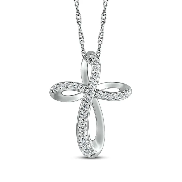 033 CT TW Natural Diamond Loop Cross Pendant in Sterling Silver Goldia Necklaces