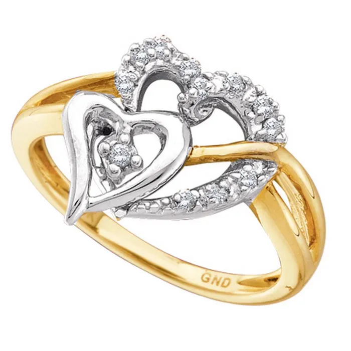 10k Yellow Gold Round Diamond Double Twotone Heart Ring 110 Cttw gndatlanta Rings 10k Yellow Gold Round Diamond Double Twotone Heart Ring 110 Cttw gndatlanta Rings