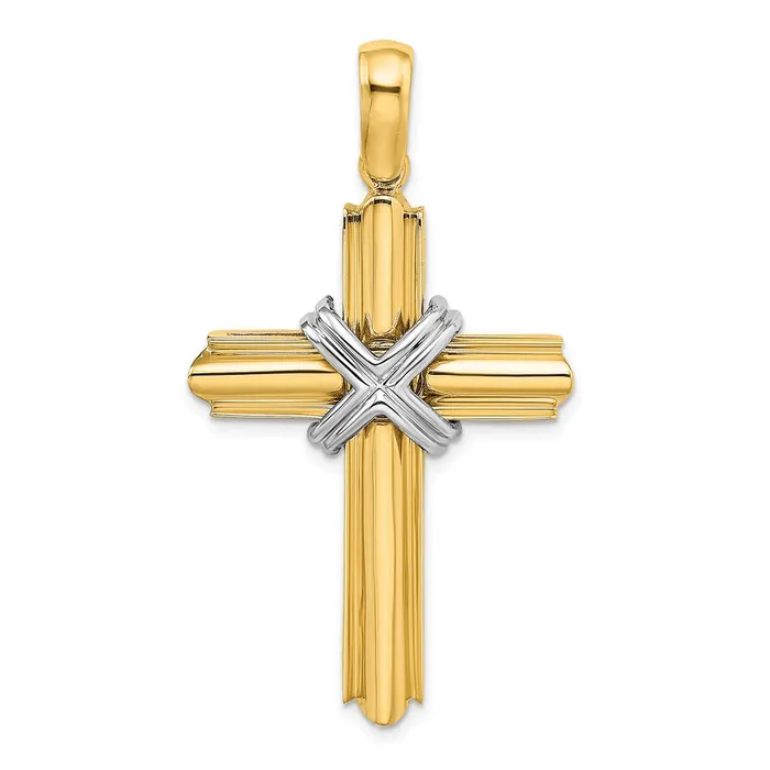 14k Twotone Gold X Center Polished Cross Goldia Rings
