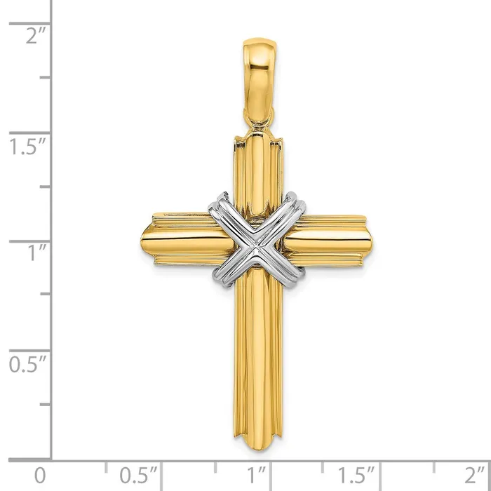 14k Twotone Gold X Center Polished Cross Goldia Rings