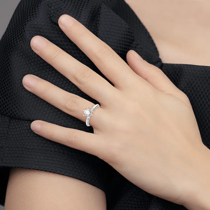 14k White Gold 12 Ct Round VSSI GH Lab Grown Diamond Solitaire Lightweight Knife EdgeHalfRound 6 Prong Ring Goldia Rings