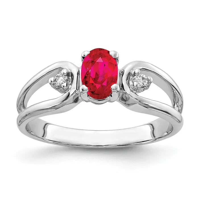 14k White Gold 6x4mm Oval Ruby AA Real Diamond ring goldiaca Rings