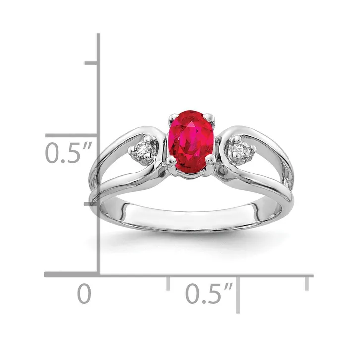 14k White Gold 6x4mm Oval Ruby AA Real Diamond ring goldiaca Rings