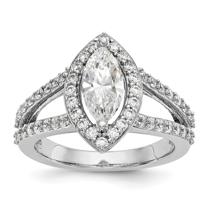14K White Gold Diamond Marquise CZ Halo Engagement Ring Goldiacom Rings