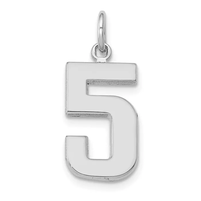 14k White Goldw Medium Polished Number 5 Charm Goldia Charm Necklaces