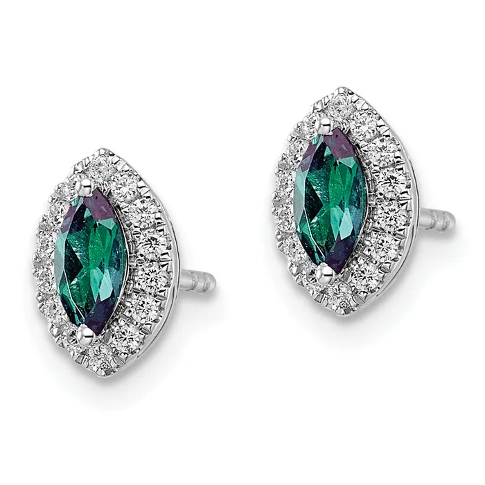 Earrings 14k White Gold 15 Ct Lab Grown Diamond VSSI G and Lab Created Alexandrite June Birthstone Post Earrings Goldia