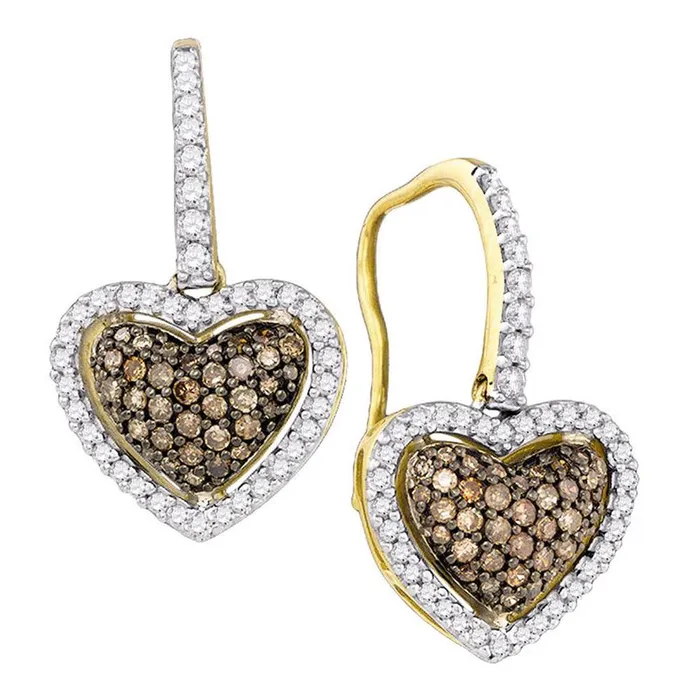 Earrings gndatlanta 10k Yellow Gold Brown Diamond Heart Dangle Earrings 58 Cttw Earrings gndatlanta 10k Yellow Gold Brown Diamond Heart Dangle Earrings 58 Cttw