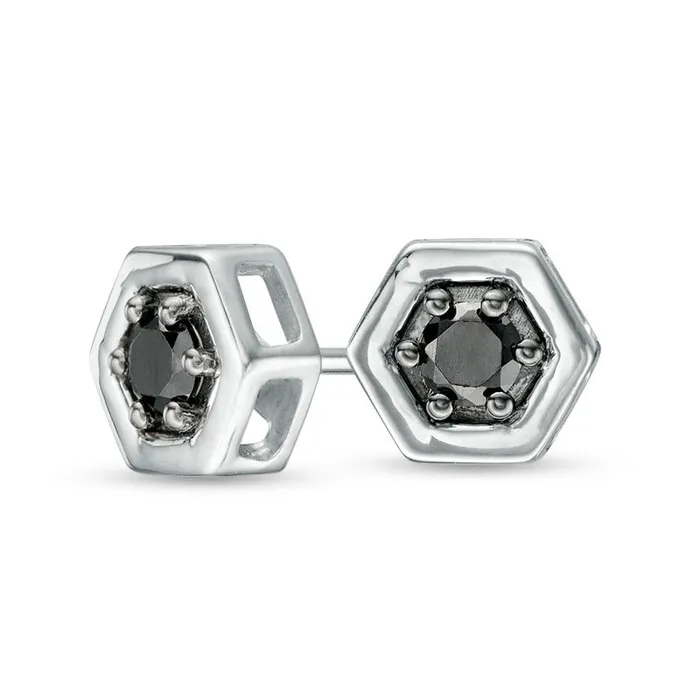 Earrings Goldia 025 CT TW Enhanced Black Diamond Solitaire Hexagon Stud Earrings in 10K White Gold Earrings Goldia 025 CT TW Enhanced Black Diamond Solitaire Hexagon Stud Earrings in 10K White Gold