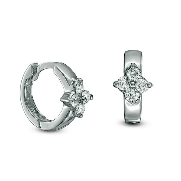 Earrings Goldia 025 CT TW Quad Diamond Huggie Hoop Earrings in 10K White Gold Earrings Goldia 025 CT TW Quad Diamond Huggie Hoop Earrings in 10K White Gold