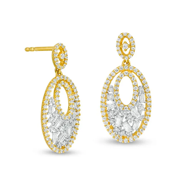 Earrings Goldia 075 CT TW Composite Diamond Oval Scatter Drop Earrings in 10K Gold Earrings Goldia 075 CT TW Composite Diamond Oval Scatter Drop Earrings in 10K Gold