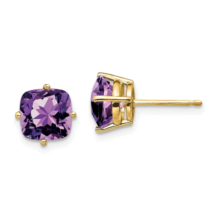 Earrings Goldia 14k Yellow Gold 7x7mm Cushion Amethyst Earrings