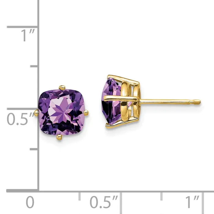 Earrings Goldia 14k Yellow Gold 7x7mm Cushion Amethyst Earrings