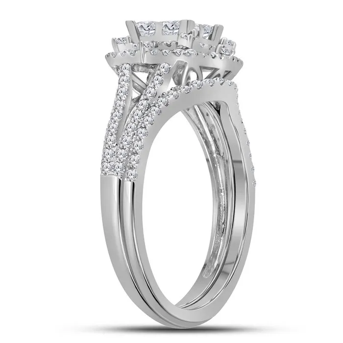 gndatlanta 14k White Gold Princess Diamond Halo Bridal Wedding Ring Set 1 Cttw Rings
