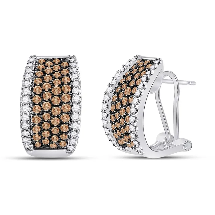 gndatlanta Earrings 14k White Gold Round Brown Diamond FrenchClip Hoop Earrings 112 Cttw gndatlanta Earrings 14k White Gold Round Brown Diamond FrenchClip Hoop Earrings 112 Cttw