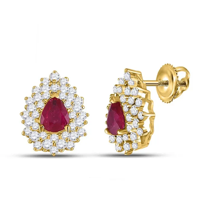 gndatlanta Earrings 14k Yellow Gold Pear Ruby Diamond Cluster Earrings 112 Cttw gndatlanta Earrings 14k Yellow Gold Pear Ruby Diamond Cluster Earrings 112 Cttw