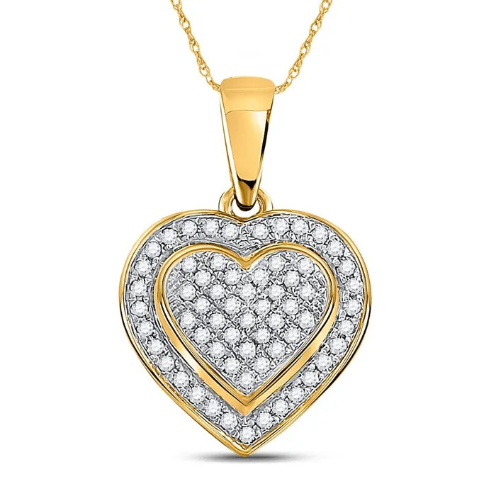 gndatlanta Necklaces 10k Yellow Gold Round Diamond Heart Pendant 14 Cttw