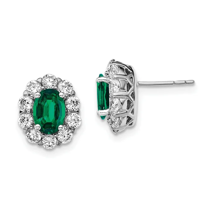 Goldia 14k White Gold 1 15 Ct Lab Grown Diamond VSSI G and Oval Created Emerald Halo Post Earrings Earrings