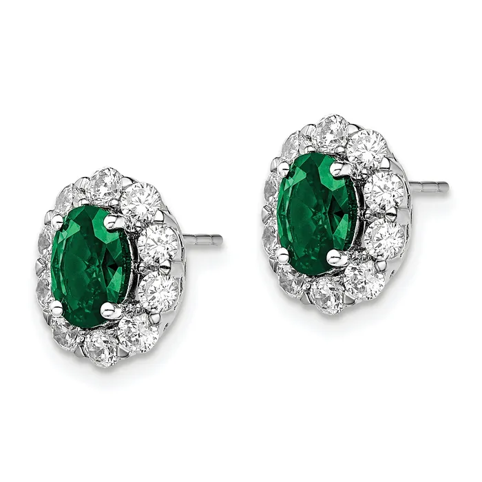 Goldia 14k White Gold 1 15 Ct Lab Grown Diamond VSSI G and Oval Created Emerald Halo Post Earrings Earrings