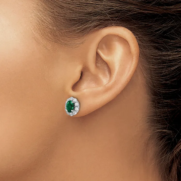 Goldia 14k White Gold 1 15 Ct Lab Grown Diamond VSSI G and Oval Created Emerald Halo Post Earrings Earrings