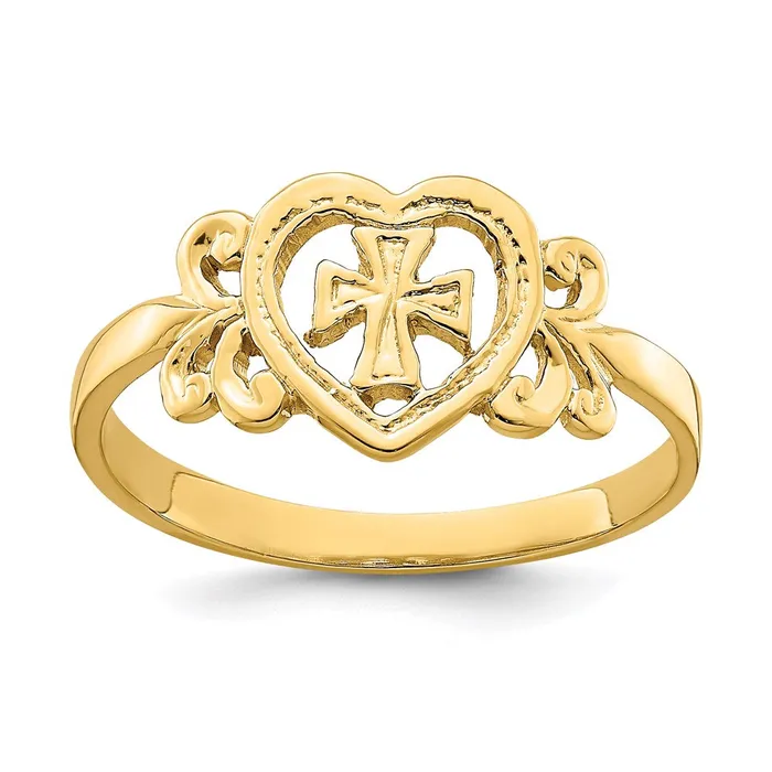 Goldia 14K Yellow Gold Polished Cross In Heart Ring Rings