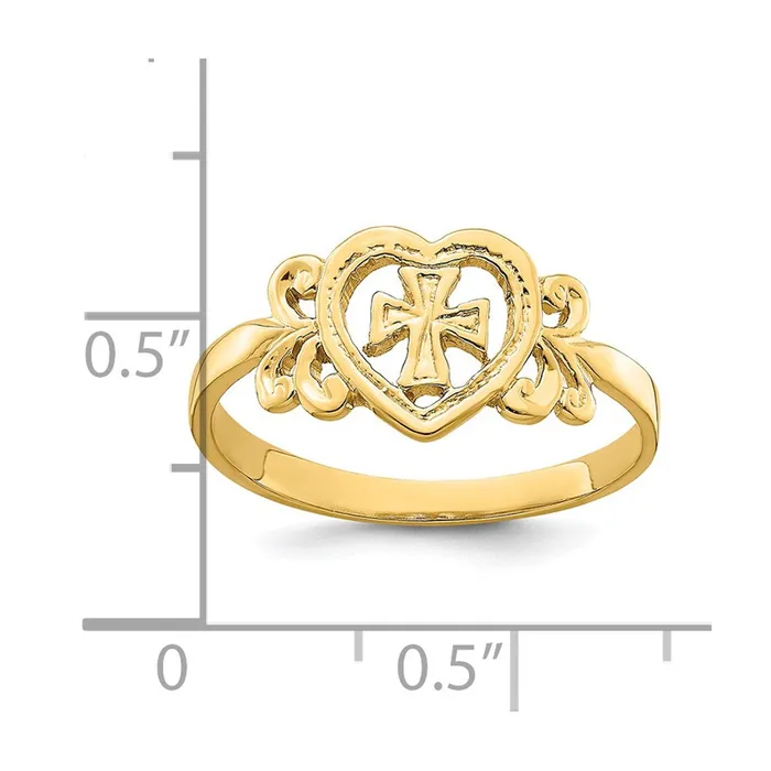 Goldia 14K Yellow Gold Polished Cross In Heart Ring Rings