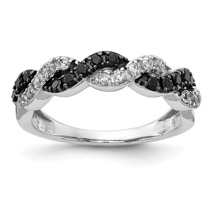 Goldiacom Rings 14k White Gold BlackWhite Real Diamond Twist Ring