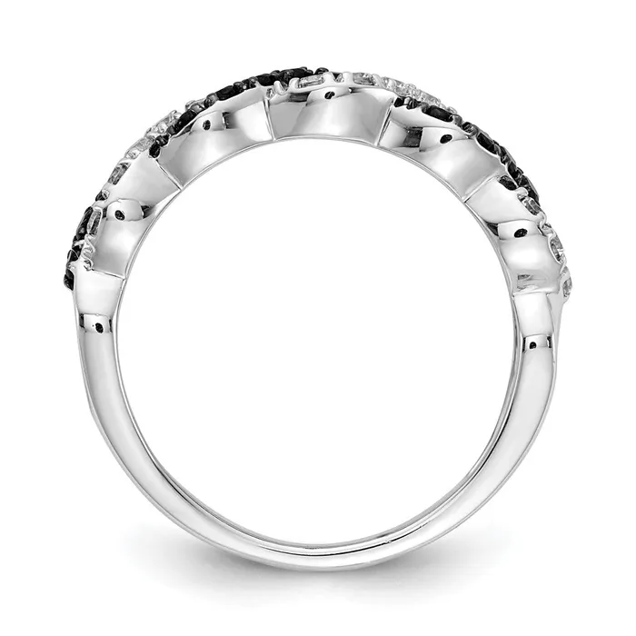 Goldiacom Rings 14k White Gold BlackWhite Real Diamond Twist Ring