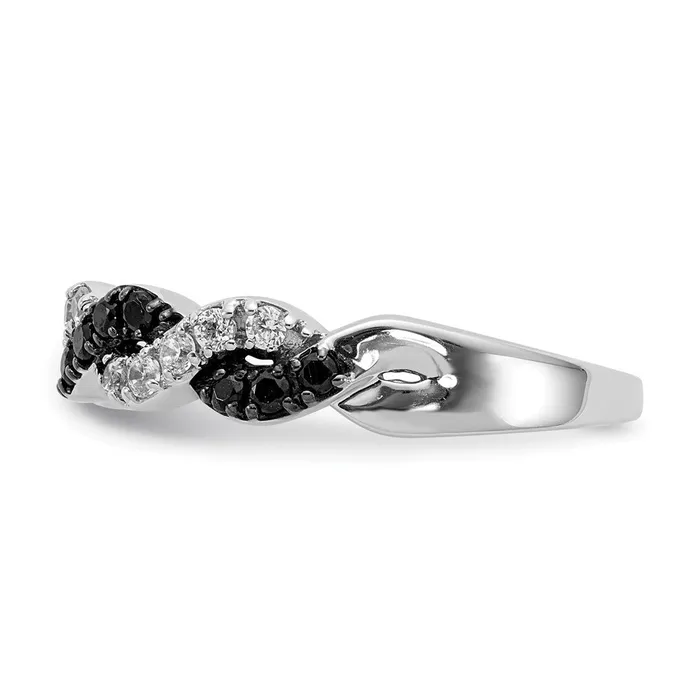 Goldiacom Rings 14k White Gold BlackWhite Real Diamond Twist Ring