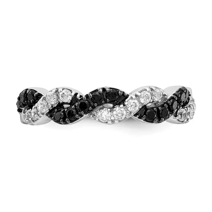 Goldiacom Rings 14k White Gold BlackWhite Real Diamond Twist Ring