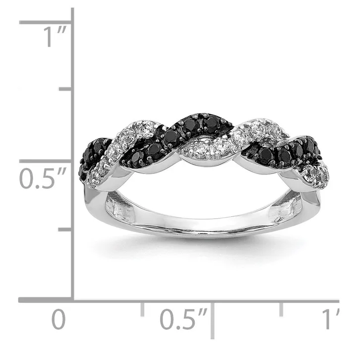 Goldiacom Rings 14k White Gold BlackWhite Real Diamond Twist Ring