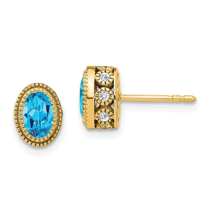 Goldia Earrings Solid 14k Yellow Gold Oval Simulated Blue Topaz and CZ Earrings Goldia Earrings Solid 14k Yellow Gold Oval Simulated Blue Topaz and CZ Earrings
