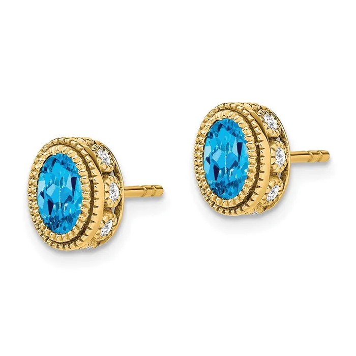 Goldia Earrings Solid 14k Yellow Gold Oval Simulated Blue Topaz and CZ Earrings Goldia Earrings Solid 14k Yellow Gold Oval Simulated Blue Topaz and CZ Earrings