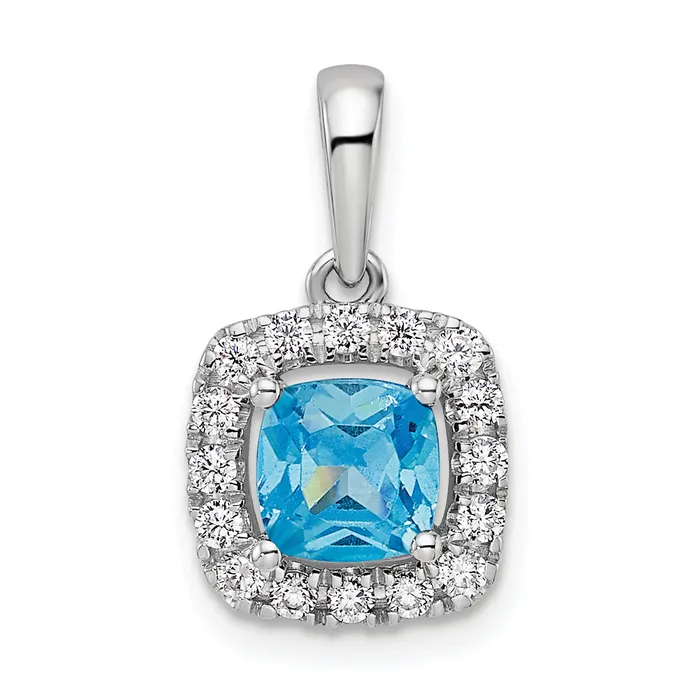 Goldia Necklaces 14k White Gold 14 Ct Lab Grown Diamond VSSI G December Birthstone Blue Topaz Halo Pendant Goldia Necklaces 14k White Gold 14 Ct Lab Grown Diamond VSSI G December Birthstone Blue Topaz Halo Pendant