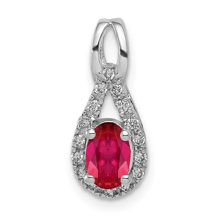 Goldia Necklaces 14k White Gold Real Diamond and Oval 50 Ruby Pendant