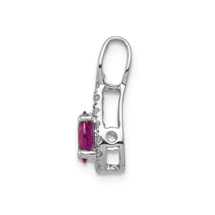 Goldia Necklaces 14k White Gold Real Diamond and Oval 50 Ruby Pendant