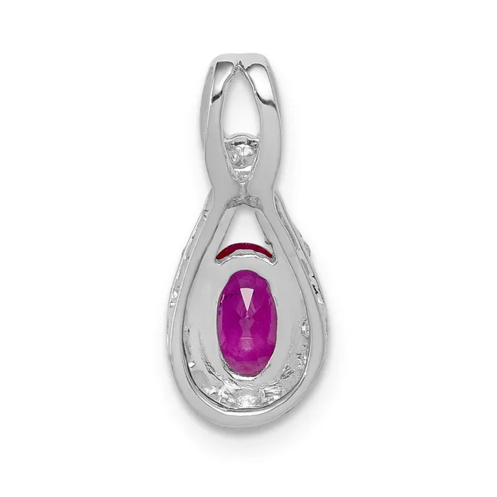 Goldia Necklaces 14k White Gold Real Diamond and Oval 50 Ruby Pendant