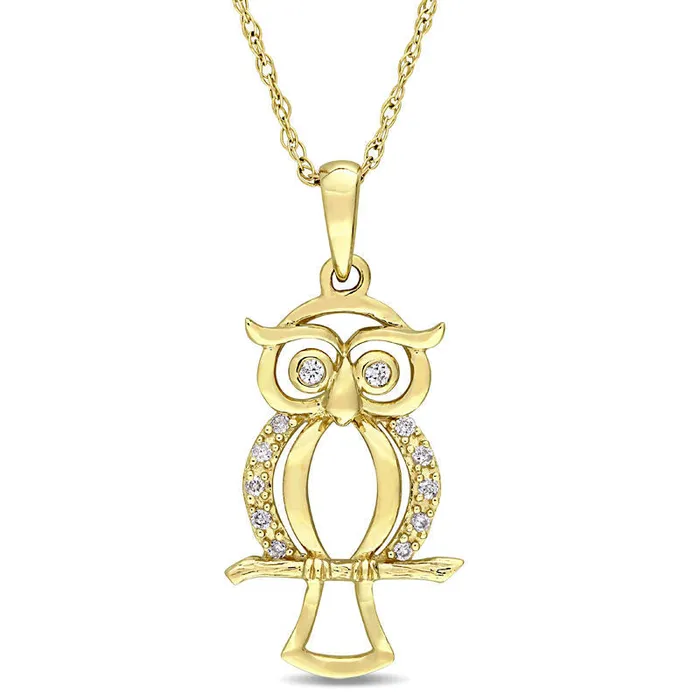 Goldia Necklaces Natural Diamond Accent Owl Pendant in 10K Yellow Gold 17 Goldia Necklaces Natural Diamond Accent Owl Pendant in 10K Yellow Gold 17