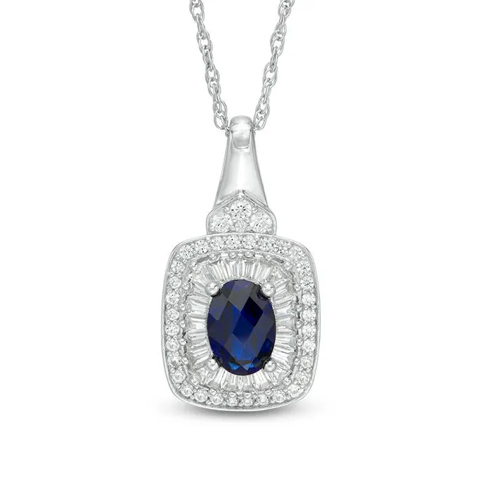 Goldia Oval LabCreated Blue and White Sapphire Cushion Frame Pendant in Sterling Silver Necklaces Goldia Oval LabCreated Blue and White Sapphire Cushion Frame Pendant in Sterling Silver Necklaces