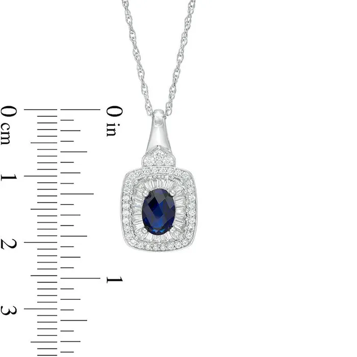 Goldia Oval LabCreated Blue and White Sapphire Cushion Frame Pendant in Sterling Silver Necklaces Goldia Oval LabCreated Blue and White Sapphire Cushion Frame Pendant in Sterling Silver Necklaces