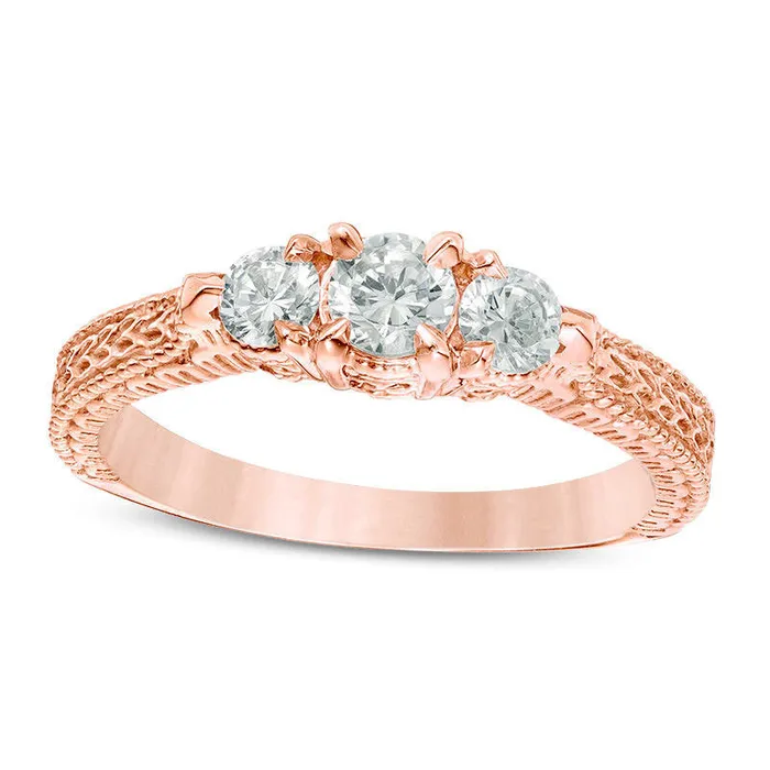 Goldia Rings 050 CT TW Natural Diamond Three Stone Antique VintageStyle Engagement Ring in Solid 14K Rose Gold