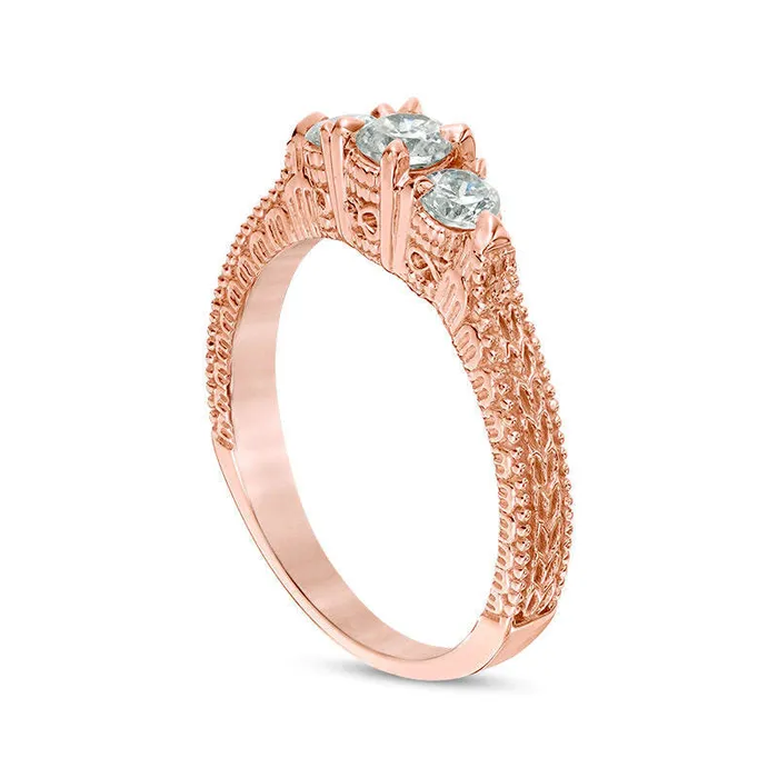 Goldia Rings 050 CT TW Natural Diamond Three Stone Antique VintageStyle Engagement Ring in Solid 14K Rose Gold Goldia Rings 050 CT TW Natural Diamond Three Stone Antique VintageStyle Engagement Ring in Solid 14K Rose Gold