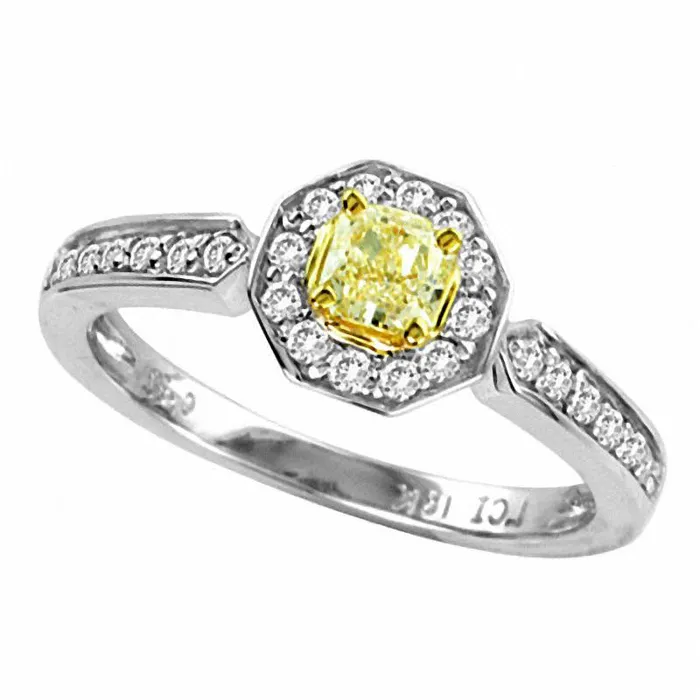 Goldia Rings 050 CT TW RadiantCut Natural Fancy Yellow and White Natural Diamond Octagon Ring in Solid 14K White Gold SI2 Goldia Rings 050 CT TW RadiantCut Natural Fancy Yellow and White Natural Diamond Octagon Ring in Solid 14K White Gold SI2