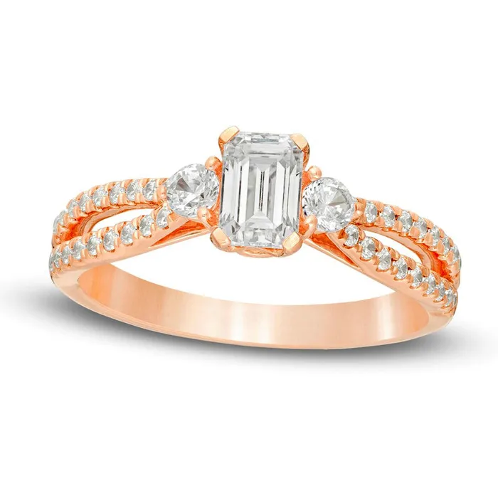 Goldia Rings 088 CT TW EmeraldCut Natural Diamond Split Shank Engagement Ring in Solid 14K Rose Gold