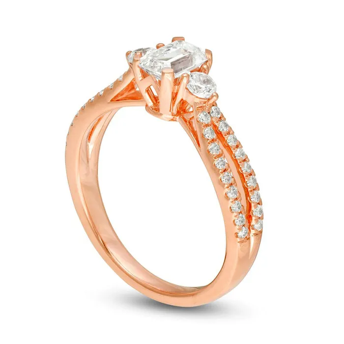 Goldia Rings 088 CT TW EmeraldCut Natural Diamond Split Shank Engagement Ring in Solid 14K Rose Gold Goldia Rings 088 CT TW EmeraldCut Natural Diamond Split Shank Engagement Ring in Solid 14K Rose Gold