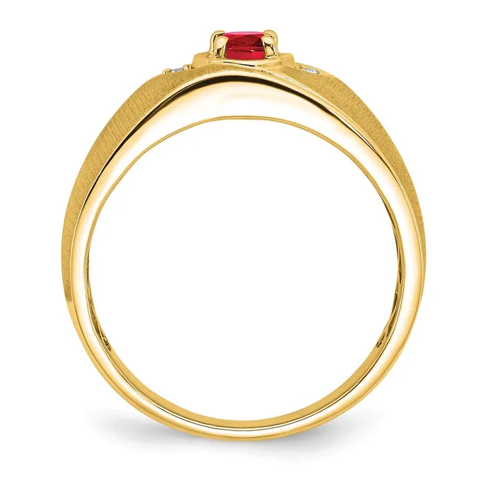 Goldia Rings 14K Yellow Gold Oval Ruby and Real Diamond Mens Ring