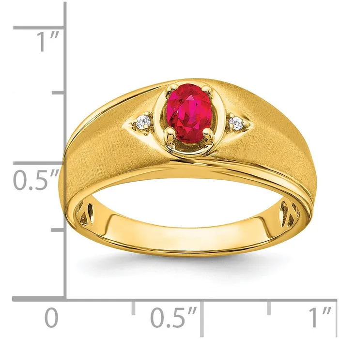 Goldia Rings 14K Yellow Gold Oval Ruby and Real Diamond Mens Ring