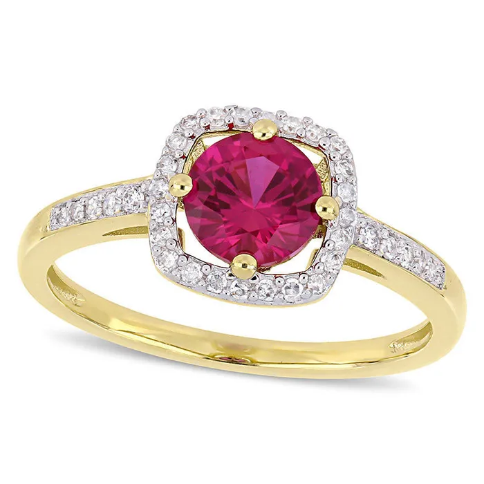 Goldia Rings 60mm LabCreated Ruby and 013 CT TW Diamond Cushion Frame Ring in Solid 10K Yellow Gold Goldia Rings 60mm LabCreated Ruby and 013 CT TW Diamond Cushion Frame Ring in Solid 10K Yellow Gold