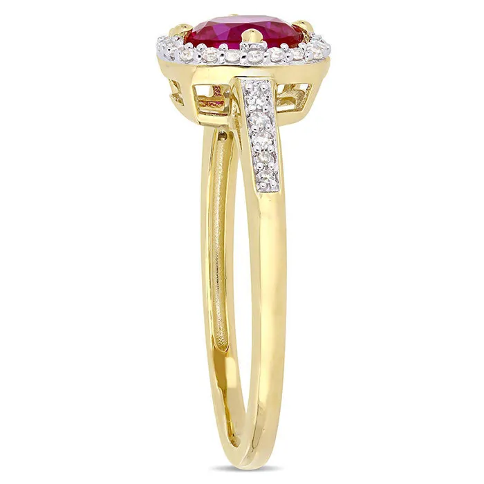 Goldia Rings 60mm LabCreated Ruby and 013 CT TW Diamond Cushion Frame Ring in Solid 10K Yellow Gold Goldia Rings 60mm LabCreated Ruby and 013 CT TW Diamond Cushion Frame Ring in Solid 10K Yellow Gold